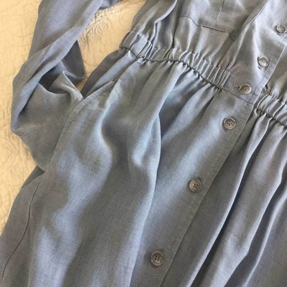 Norm Thompson Shirt Dress Womens 10 Button Up Blue Chambray Prairie Western VTG - Picture 5 of 9